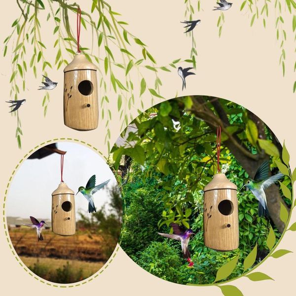 Otros suministros para pájaros sobre los ganchos para macetas Casa de colibrí de madera para casas colgantes exteriores Alimentador al aire libre