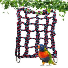 Autres fournitures d'oiseau parakeet échelle nette corde lavable tressée pour les oiseaux reposant les jouets d'escalade avec 4 crochets métalliques Ferrets Hedgehog