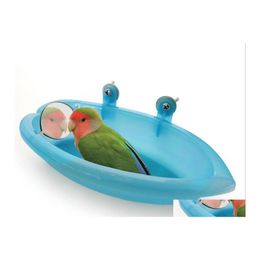 Autres fournitures pour oiseaux baignoire perroquet avec miroir cage pour animaux de compagnie bain douche boîte petits jouets livraison directe maison jardin Dhtuu