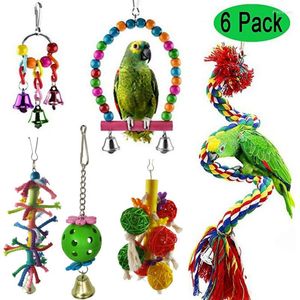 Andere vogels leveren papegaai bijten speelgoed Pet Toy Toy Cotton Rope klimtrap Swing 6-delige set
