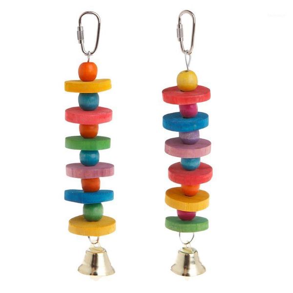 Autres fournitures pour oiseaux Parrot Chew Strands Bite Dents Molaire Perles colorées en bois Ball Bell Sound Attrayant Oiseaux Perruche Jouer Cage Suspendue