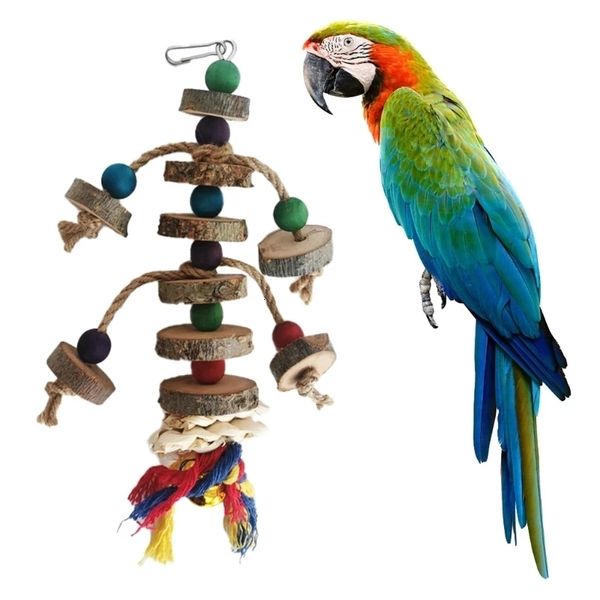 Otros suministros para pájaros Juguete masticable para loros Cuentas de madera coloridas Cuerdas Bloques naturales Juguetes para rasgar para pájaros pequeños y medianos Mini guacamayo 230627