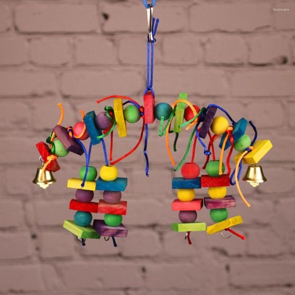 Autres fournitures pour oiseaux perroquet coloré en bois naturel jouets à mâcher balançoires suspendues jouet escalade échelle Cage accessoires