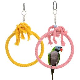 Otros suministros para pájaros, columpio de cuerda de algodón para loros, perchas colgantes de pie, anillo de escalada para masticar mascotas, accesorios de jaula de juguete