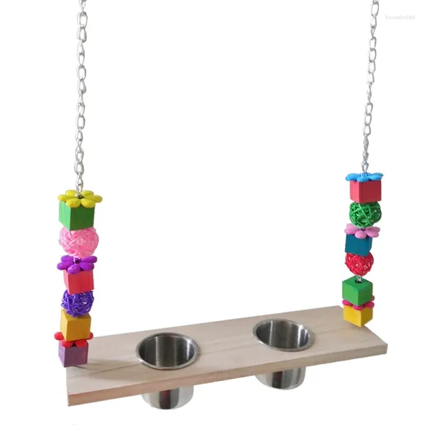Autres fournitures d'oiseaux Perroquet Mangeoire Perche en bois pour cage suspendue jouet à mâcher en acier inoxydable bol d'eau alimentaire tasses d'alimentation Swing Drop
