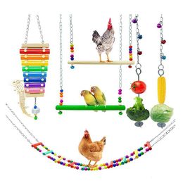 Autres fournitures d'oiseaux Perrot Natural en bois Toys Toys Poulet Swinder Fruit de légumes Fruits suspendus avec crochets métalliques Accessoires en cage 230923
