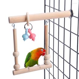 Andere vogels benodigdheden papegaaien zitstokken staan ​​kleurrijke kauwspeelgoed kleine vogels houten swing voor dwergpijstervogel kanarie staande trainingsrek kooi