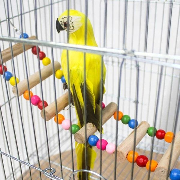 Autres fournitures d'oiseaux Perroquet Pet Bois Échelle Grimper Téléphérique Hamster Jouets Corde Bites Harnais Cage Plate-forme Perruche pour la formation à domicile