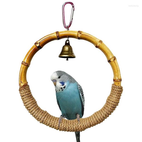 Otros suministros para pájaros Parrot Ring Toy Bamboo Swing Rope Masticar columpios Juguetes con campana para loros Budgie Parakeet Cockatiel Conure