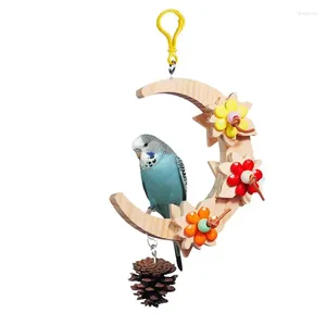 Autres fournitures d'oiseaux Perrot Swing Toys Interactive Wooden Moon Ring Birdcage Decorations For Lovebirds Parkets Pet