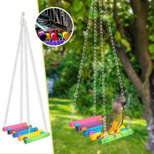 Autres fournitures d'oiseaux Perrot Toy Swing Bell Sangle Bridge Bridge Wood Stand Colorful Pet Toys Outdoor Garden Decorative Pendant Ornement