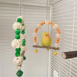 Autres fournitures d'oiseaux Perroquets Pont Hamac Swing Bois d'entraînement debout avec jouet de perles colorées