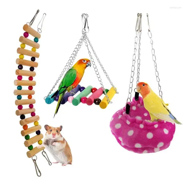 Otros suministros de aves Perches Plataforma Swing 3 Pcs Toyadores de trepadora Animales pequeños con ganchos con cremallera de conexión rápida para pájaros