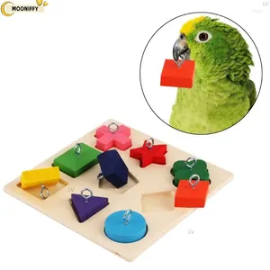 Autres fournitures d'oiseaux Jouets éducatifs pour animaux de compagnie Perroquet Formation interactive Bloc en bois coloré Oiseaux Puzzle DIY Accessoires de jouets Stand