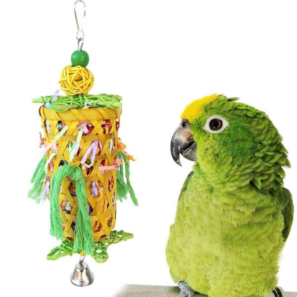 Autres fournitures pour oiseaux perroquet pour animaux de compagnie à mâcher jouet Cage suspendu rotin tissé avec des bandes de papier de cloche 87HA