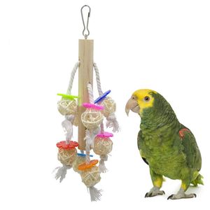 Autres fournitures pour oiseaux Pet perroquet jouets à mâcher perruche balle suspendue jouet rotin naturel Cage lissage pour