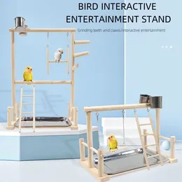 Autres fournitures d'oiseaux Platground Perrot Fun Climbing Amusement Park Solid Wood Stand Pole d'alimentation Coupe Swing Ladder Interactive Playstand