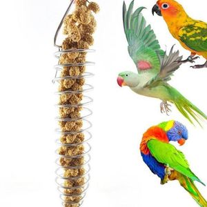 Autres fournitures pour oiseaux Portable suspendu spirale mangeoire en acier inoxydable perroquet panier de nourriture jouet de recherche de nourriture pour oiseaux porte-fruits pour animaux de compagnie