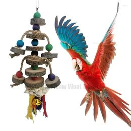 Autres fournitures d'oiseaux Safe Perroquet Jouet à mâcher avec crochet Perles en bois colorées Cordes Blocs naturels Jouets de déchirure pour petits oiseaux moyens Mini Macaw