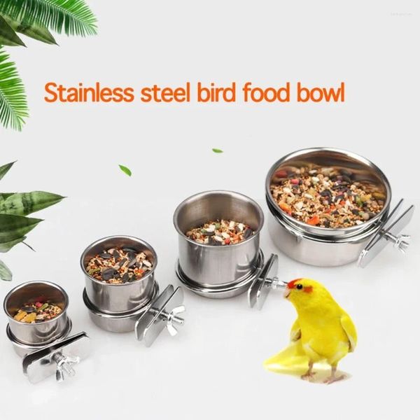 Otros suministros de aves de acero inoxidable aves para mascotas alimentador de loros redondo aviario de alimentos aviario alimento para alimentación shang jaula clip taza dispensador