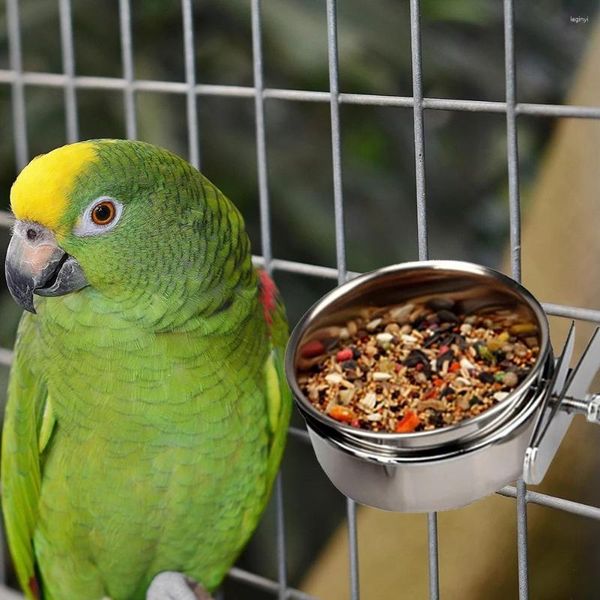 Outros suprimentos de pássaros de aço inoxidável para pássaros de estimação papagaio alimentador redondo aviário alimentos tigela de alimentação de água animais de estimação pendurar gaiola clipe dispensador de copo