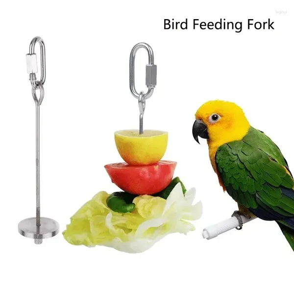 Otros suministros para pájaros Alimentador de loros para mascotas de acero inoxidable Fruta Tenedor de maíz Juguetes Pollo Verduras Titular Colgar jaula Alimentación Accesorios para palos