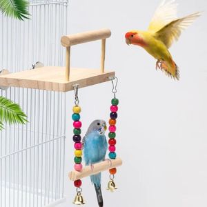 Other Bird Supplies Station Stand Swing Toy Wooden Playstand With Chewing Beads Cage Playground For Budgerigar Toys Parrot Accessories