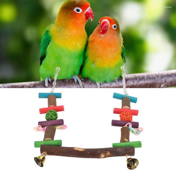 Autres fournitures d'oiseaux Swing Stand Bûches naturelles pures debout avec boule de rotin colorée pour jouets cage suspendue