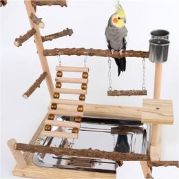 Autres fournitures d'oiseau swing jouet en bois perroquette perche stand de jeu avec perles à mastication cage aire de jeux 230923 Drop livraison Dhdue