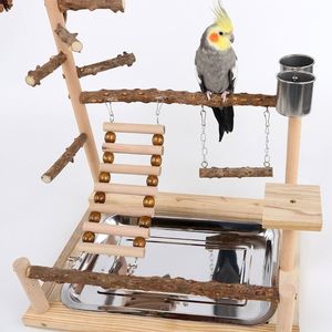 Other Bird Supplies Swing Toy Wooden Parrot Perch Stand Playstand with Chewing Beads Cage Playground 230628