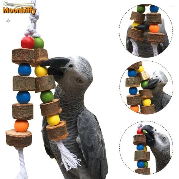 Autres fournitures d'oiseaux jouet oiseaux en bois naturel perroquet jouets colorés mâcher morsure cage suspendue boules deux cordes blocs déchirant pour