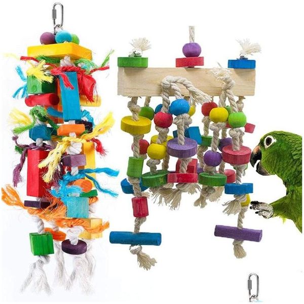 Autres fournitures d'oiseaux jouets Colorf perroquet à mâcher oiseaux en bois naturel perche escalade suspendue balançoires à mâcher cage jouet jeu pour animaux de compagnie Dr Homefavor Dhgz8