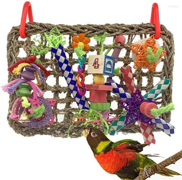 Autres fournitures d'oiseaux jouets jouets mur de recherche de nourriture tapis de hamac d'escalade tissé en jonc de mer avec entraînement de perroquet coloré pour les tourtereaux