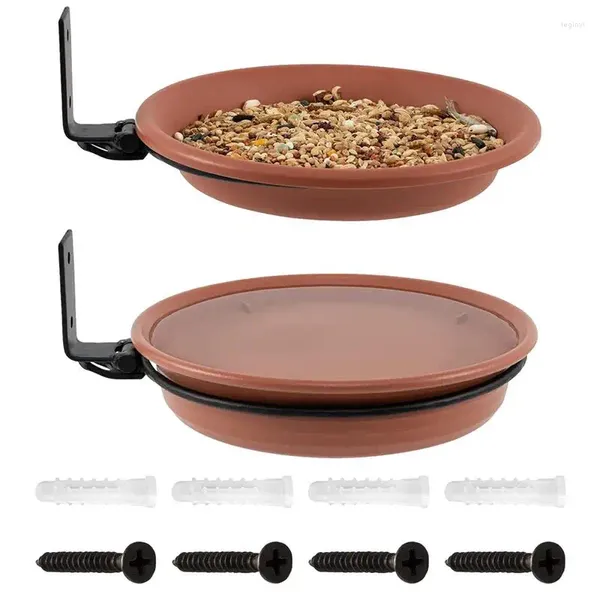 Autres fournitures pour oiseaux Bol d'alimentation à montage sur arbre 2 plateaux pour bain spa avec anneaux en métal et vis installés sur un accessoire de clôture en bois