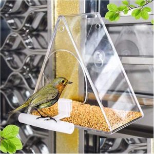 Other Bird Supplies Triangle Transparent Feeder Acrylic Metal Waterproof Hanging Birds Food Container For Indoor Outdoor Decor 20220 Dhrez