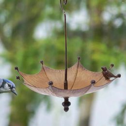 Autres fournitures d'oiseau alimentaire parapluie suspendu le plateau à eau de salle de bain premium bol de nourriture brun fer pour extérieur jardin de jardin de jardin extérieur