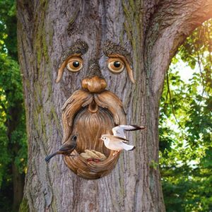 Autres fournitures d'oiseaux Uniques Tree Face Mangeoire décorative Wild 2 Big Eye Whimsical Hugger Sculpture Jardin extérieur Décor Birds House