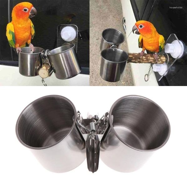 Otros suministros para pájaros Platos de alimentación de agua Tazón de comida para jaula Tazas de gallinero Clip en perchas Parrot Tazones de jaula de acero inoxidable con abrazadera