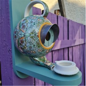 Andere vogels benodigdheden William Morris Cyan Teapot House en feeder keramische outdoor hangende muur mount tuin huis decor 230130