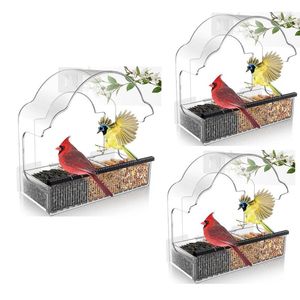 Andere vogelbenodigdheden raamvoeders voor externe duidelijke feeder met 3 sterke lijmbladen transparant acrylhuis
