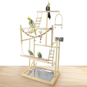 Otros suministros para pájaros Patio de juegos para loros de madera Puesto de juegos para pájaros Perchas Cacatúa Gimnasio con escaleras giratorias Alimentador Juguetes para morder Lovebirds Centro de actividades 221122