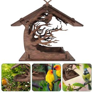 Autres fournitures pour oiseaux Mangeoires en bois Birdhouse Vintage Wood Fine Feeding Ornement Extérieur Jardin Cour Balcon Villa Décoration Pendentif