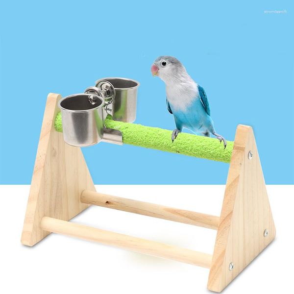 Autres fournitures d'oiseaux Stands de jeu en bois pour perroquets avec tasses, perchoirs de terrain de jeu, jouets pour accessoires de calopsittes