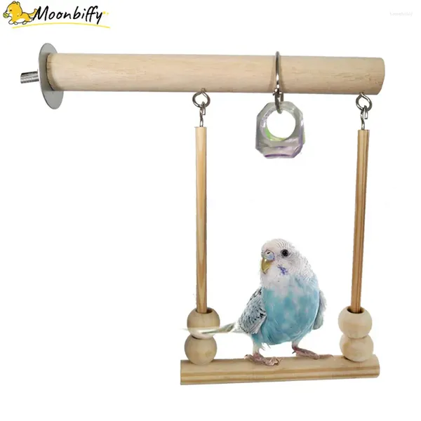 Autres fournitures d'oiseaux Jouets de balançoire en bois Parrot Perch Stand Playstand avec perles à mâcher Cage de couchage pour oiseaux de pivoine perruche