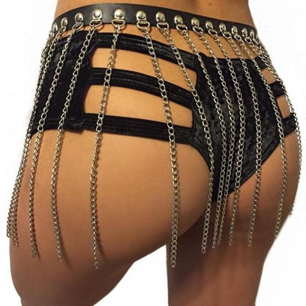 Autre ceinture de chaîne en cuir noir Goth Punk jupe de corps sangle de taille réglable Festival filles harnais Raver danse bijoux