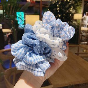 Otro Blue Dot Printing Elastic Tie Soft Hair Scrunchies Ponytail Holder Band Diadema Accesorios Cuerda hecha a mano R230608