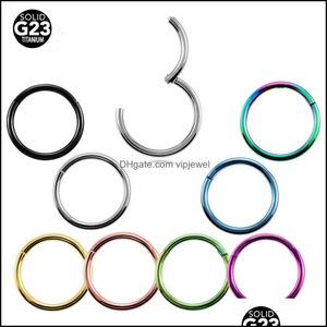 Otras joyas para el cuerpo 10 Unids / lote G23 Segmento con bisagras de titanio Septum Clicker Anillos para la nariz Pezón Cartílago de la oreja Tragus Lip Pierc Dhjp9