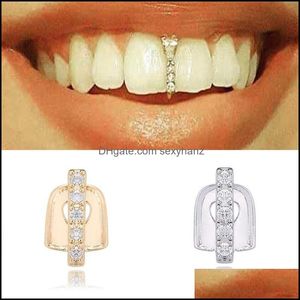 Otra joyería del cuerpo 2021 Hip Hop Dientes de oro Grillz Top Crystal Grills Boca dental Punk Caps Cosplay Party Diente Rapero Regalo divertido Drop Deliv