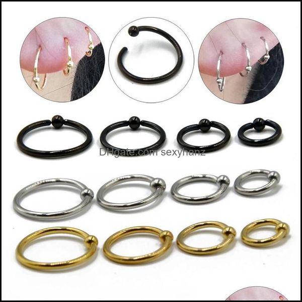 Otra joyería del cuerpo Chuanci 2 PC / lote Anillo de cuentas cautivas de acero Aro de oreja Nariz Bucle Tragus Cartílago Piercing Pendiente Entrega de gota 2021 Oirux