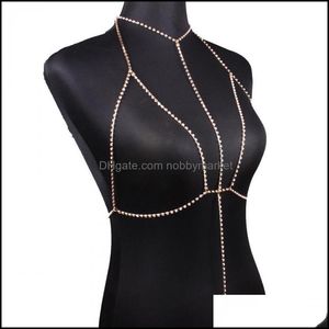 Autres bijoux de corps Sexy Crystal Bra Slave Harnais Chaîne Femmes Strass Collier Collier Bikini Beach Fashion Drop Livraison 2021 TVBL2